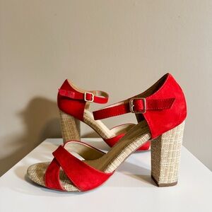Zatta Red Block Heel Sandals, Size Euro 41